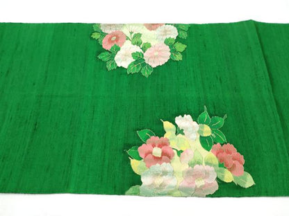 平和屋着物●太鼓柄袋帯　紬地　すくい織　花喰鳥　金糸　正絹　逸品　CABJ8710hy