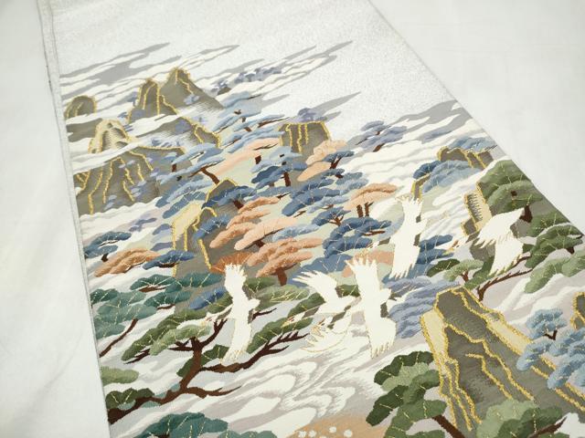 平和屋着物●名門・上野家 四代目 上野真(二代目 上野為二)　監修 爪搔き本綴れ 六通柄袋帯 遠山飛鶴松文 金糸 正絹 逸品 CABJ8711hy