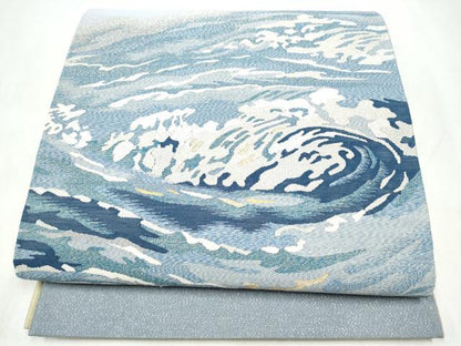 平和屋着物●爪搔き本綴れ　両面　太鼓柄袋帯　流水文　金銀糸　やまと誂製　正絹　逸品　CABJ8712hy