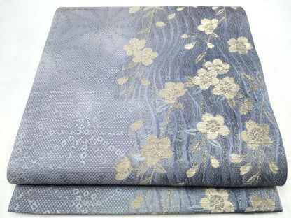 平和屋着物●六通柄袋帯　枝垂れ桜文　金糸　正絹　逸品　CABJ8721hy