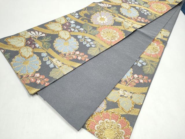 平和屋着物●六通柄袋帯　草花文　金糸　正絹　逸品　CABJ8725hy