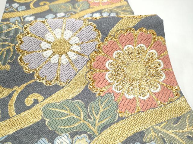 平和屋着物●六通柄袋帯　草花文　金糸　正絹　逸品　CABJ8725hy