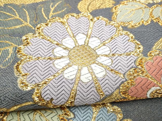 平和屋着物●六通柄袋帯　草花文　金糸　正絹　逸品　CABJ8725hy