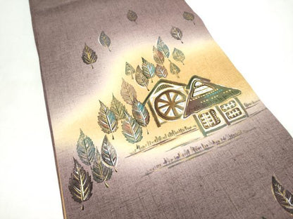 平和屋着物●太鼓柄袋帯 作家物 風景文 紬地 風景文 金彩 正絹 逸品 CABJ8727hy