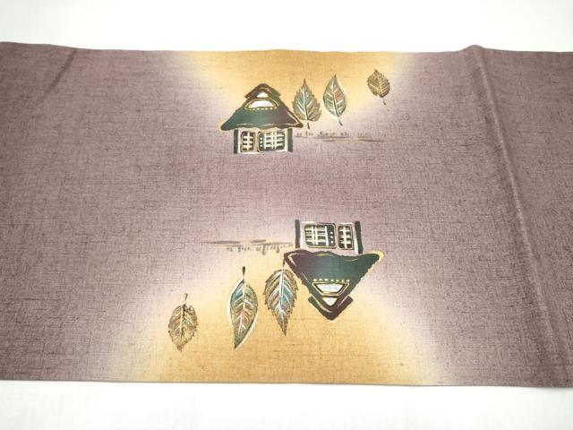 平和屋着物●太鼓柄袋帯 作家物 風景文 紬地 風景文 金彩 正絹 逸品 CABJ8727hy