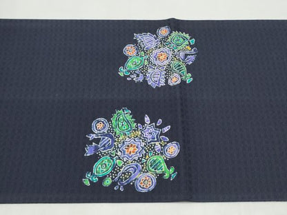 平和屋着物●両面　太鼓柄袋帯　ろうけつ染　花鳥文　正絹　逸品　CABJ8735hy