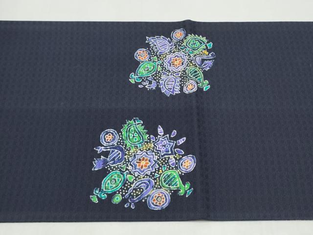 平和屋着物●両面　太鼓柄袋帯　ろうけつ染　花鳥文　正絹　逸品　CABJ8735hy