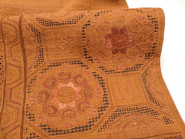 平和屋着物●中国三大刺繍　スワトウ相良刺繍　太鼓柄袋帯　紬地　蜀江花文　正絹　逸品　CABJ8739hy