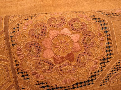 平和屋着物●中国三大刺繍　スワトウ相良刺繍　太鼓柄袋帯　紬地　蜀江花文　正絹　逸品　CABJ8739hy
