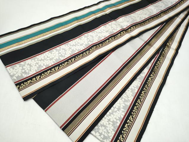 平和屋着物●本場筑前博多織　全通柄袋帯　舞桜間道　黒地　金糸　正絹　逸品　CABJ8742hy