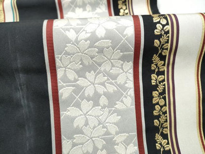 平和屋着物●本場筑前博多織　全通柄袋帯　舞桜間道　黒地　金糸　正絹　逸品　CABJ8742hy