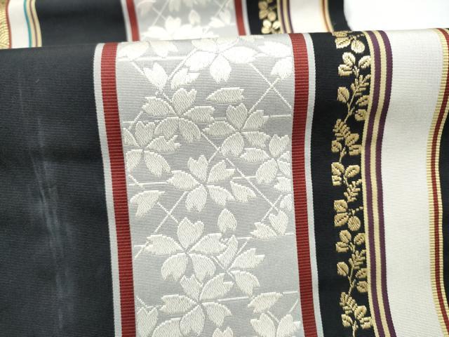 平和屋着物●本場筑前博多織　全通柄袋帯　舞桜間道　黒地　金糸　正絹　逸品　CABJ8742hy