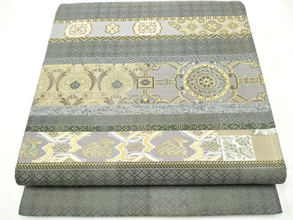 平和屋着物●六通柄袋帯　唐織　横段花文　金糸　正絹　逸品　CABJ8747hy