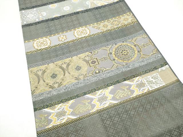 平和屋着物●六通柄袋帯　唐織　横段花文　金糸　正絹　逸品　CABJ8747hy