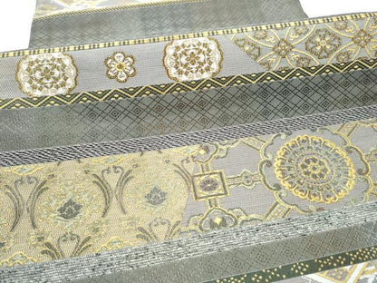 平和屋着物●六通柄袋帯　唐織　横段花文　金糸　正絹　逸品　CABJ8747hy