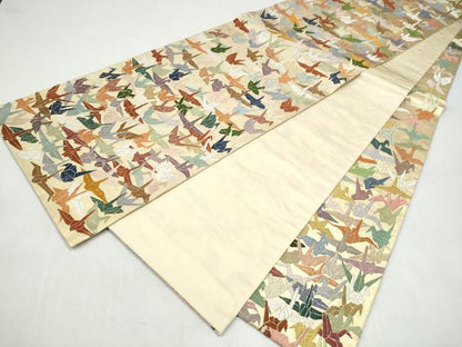 平和屋着物●全通柄袋帯　唐織　折り鶴　正絹　逸品　CABJ8754hy