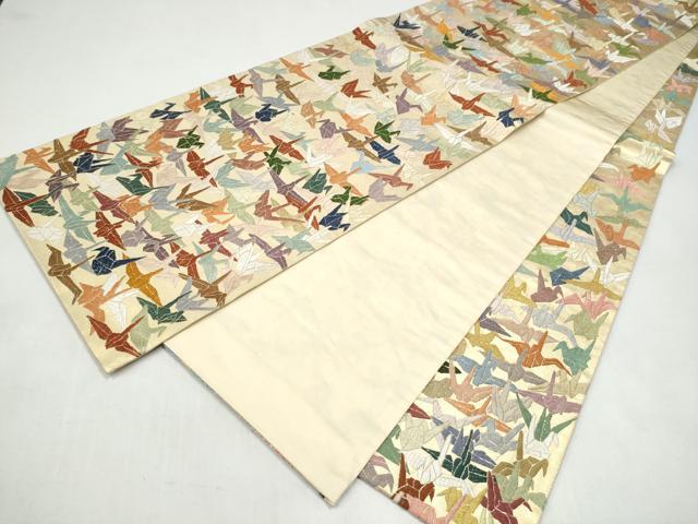 平和屋着物●全通柄袋帯　唐織　折り鶴　正絹　逸品　CABJ8754hy