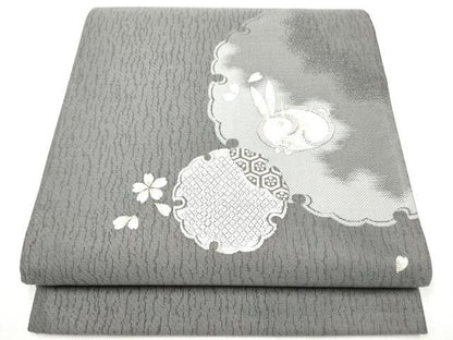 平和屋着物●太鼓柄袋帯　螺鈿箔　雪輪兎文　金銀糸　正絹　逸品　CABJ8755hy