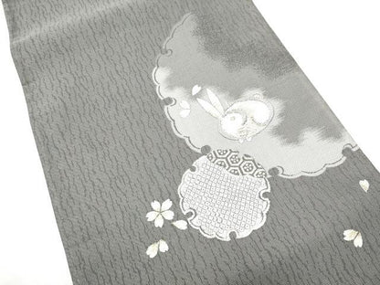 平和屋着物●太鼓柄袋帯　螺鈿箔　雪輪兎文　金銀糸　正絹　逸品　CABJ8755hy