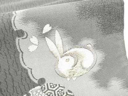 平和屋着物●太鼓柄袋帯　螺鈿箔　雪輪兎文　金銀糸　正絹　逸品　CABJ8755hy