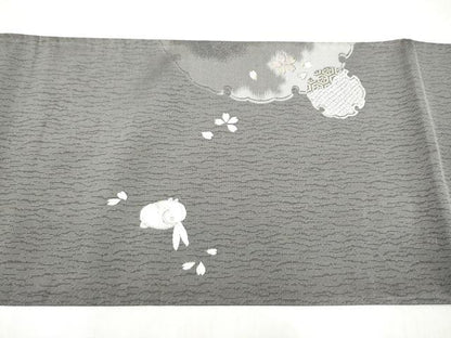 平和屋着物●太鼓柄袋帯　螺鈿箔　雪輪兎文　金銀糸　正絹　逸品　CABJ8755hy