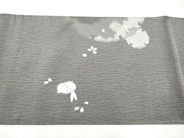 平和屋着物●太鼓柄袋帯　螺鈿箔　雪輪兎文　金銀糸　正絹　逸品　CABJ8755hy