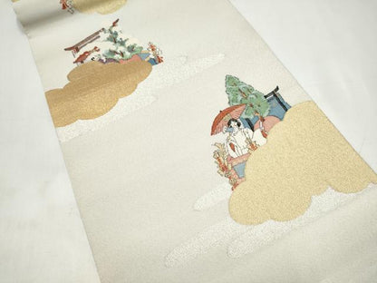 平和屋着物●六通柄袋帯　綴れ　祇園礼図　金銀糸　正絹　逸品　CABJ8756hy