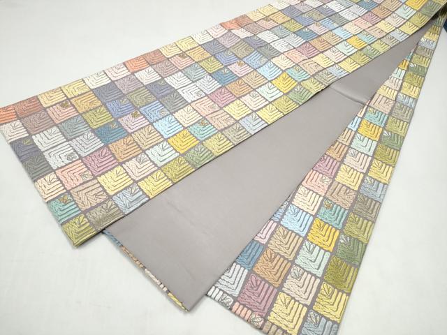 平和屋着物●全通柄袋帯　唐織　市松松葉文　金銀糸　正絹　逸品　CABJ8760hy
