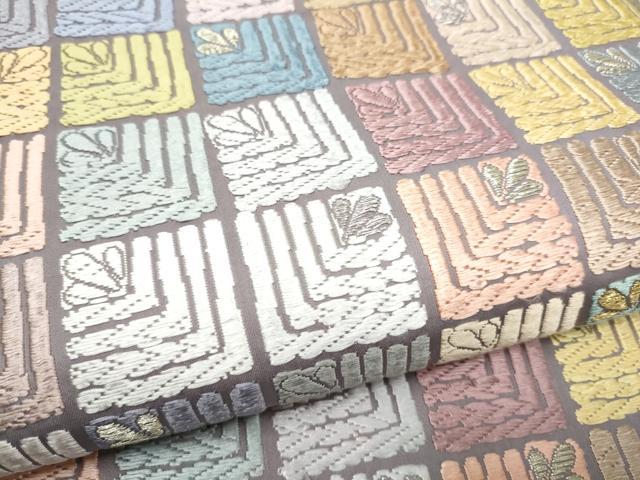 平和屋着物●全通柄袋帯　唐織　市松松葉文　金銀糸　正絹　逸品　CABJ8760hy