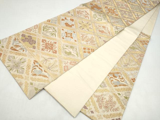 平和屋着物●西陣　川島織物　六通柄　本袋帯　菱花鳥文　金糸　正絹　逸品　CABJ8762hy