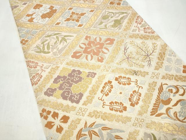 平和屋着物●西陣　川島織物　六通柄　本袋帯　菱花鳥文　金糸　正絹　逸品　CABJ8762hy