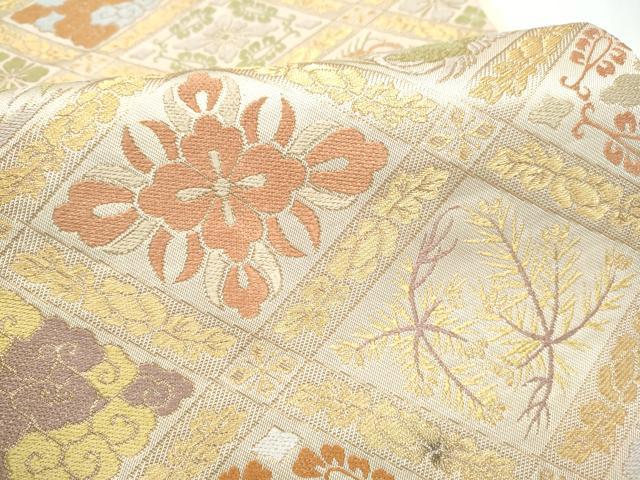 平和屋着物●西陣　川島織物　六通柄　本袋帯　菱花鳥文　金糸　正絹　逸品　CABJ8762hy