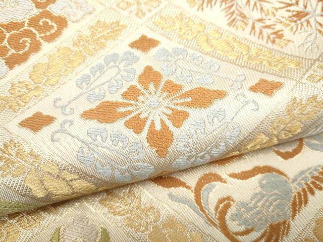 平和屋着物●西陣　川島織物　六通柄　本袋帯　菱花鳥文　金糸　正絹　逸品　CABJ8762hy