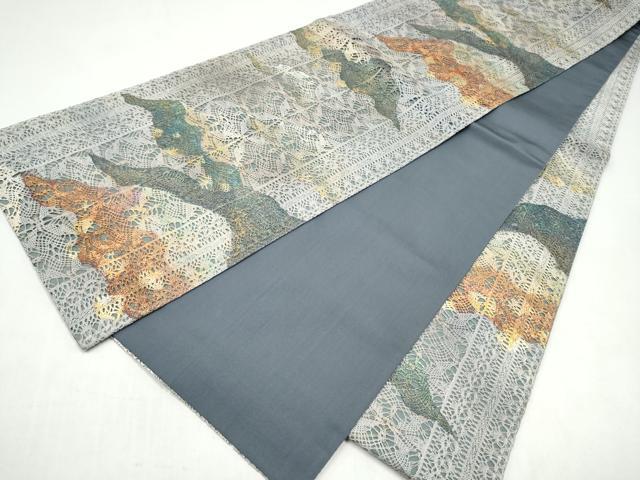 平和屋着物●六通柄袋帯　リボン織　霞文　金彩　正絹　逸品　CABJ8766hy