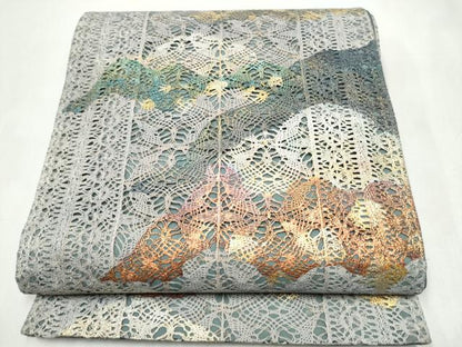 平和屋着物●六通柄袋帯　リボン織　霞文　金彩　正絹　逸品　CABJ8766hy