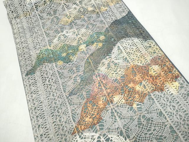 平和屋着物●六通柄袋帯　リボン織　霞文　金彩　正絹　逸品　CABJ8766hy
