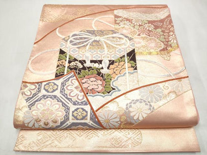 平和屋着物●西陣河村織物謹製・手織り　六通柄袋帯　唐織　双寿扇文　正絹　逸品　CABJ8767hy