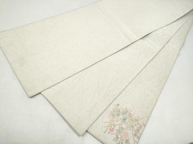 平和屋着物●太鼓柄袋帯　綴れ　絵皿休み鳥花文　金彩　正絹　逸品　CABJ8771hy