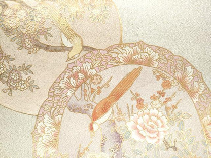 平和屋着物●太鼓柄袋帯　綴れ　絵皿休み鳥花文　金彩　正絹　逸品　CABJ8771hy