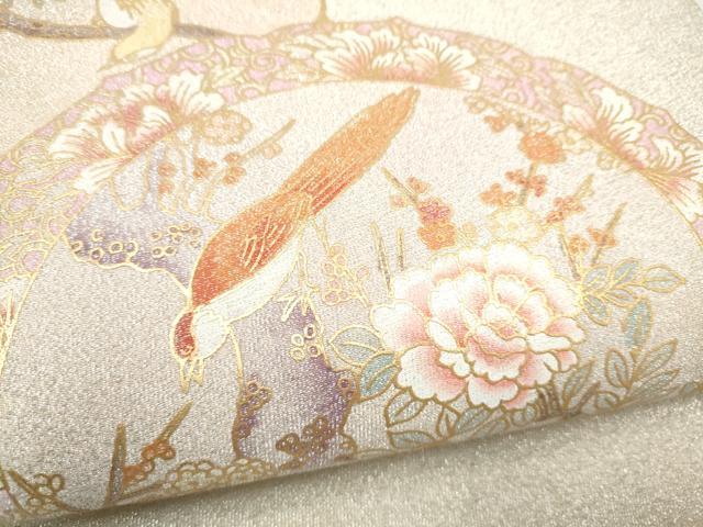 平和屋着物●太鼓柄袋帯　綴れ　絵皿休み鳥花文　金彩　正絹　逸品　CABJ8771hy