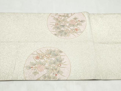 平和屋着物●太鼓柄袋帯　綴れ　絵皿休み鳥花文　金彩　正絹　逸品　CABJ8771hy