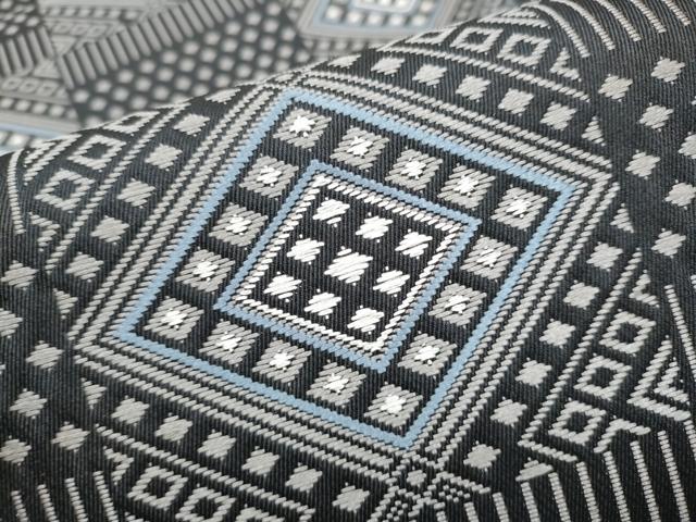平和屋着物●六通柄袋帯　織りこぎん　市松菱文　銀糸　正絹　逸品　未使用　CABJ8773hy