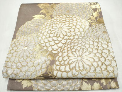 平和屋着物●両面　全通柄袋帯　菊　金糸　正絹　逸品　CABJ8774hy