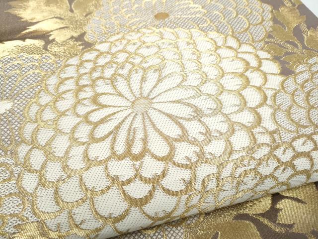 平和屋着物●両面　全通柄袋帯　菊　金糸　正絹　逸品　CABJ8774hy