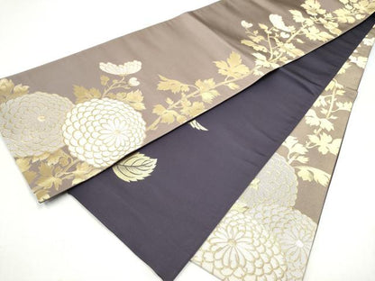 平和屋着物●両面　全通柄袋帯　菊　金糸　正絹　逸品　CABJ8774hy