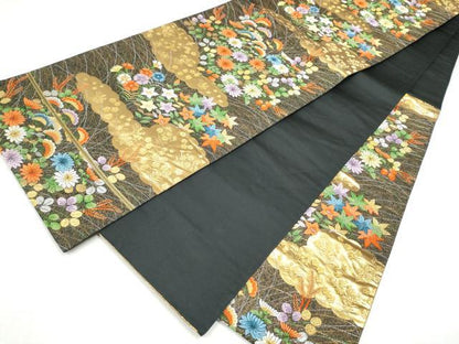 平和屋着物●六通柄袋帯　唐織　秋乃草花　金銀糸　正絹　逸品　CABJ8779hy