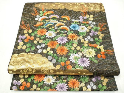 平和屋着物●六通柄袋帯　唐織　秋乃草花　金銀糸　正絹　逸品　CABJ8779hy