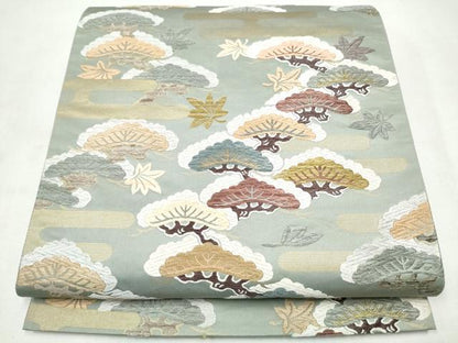 平和屋着物●六通柄袋帯　エ霞枝松文　金糸　正絹　逸品　CABJ8780hy