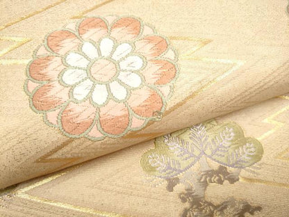 平和屋着物●六通柄袋帯　唐織　草花文　金糸　正絹　逸品　CABJ8784hy