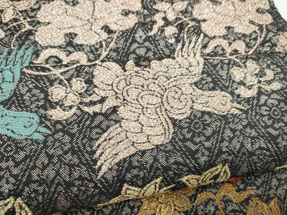 平和屋着物●六通柄袋帯　四季しまつづれ　花喰鳥　金糸　正絹　逸品　CABJ8789hy